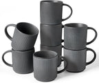 famiware Coffee Mug Set for 8, Star 12 oz Catering Mugs Cup Set with Handle for Coffee, Tea, Cocoa, Milk - Ceramic Stoneware Drinkware Set, Matte Dark Charcoal