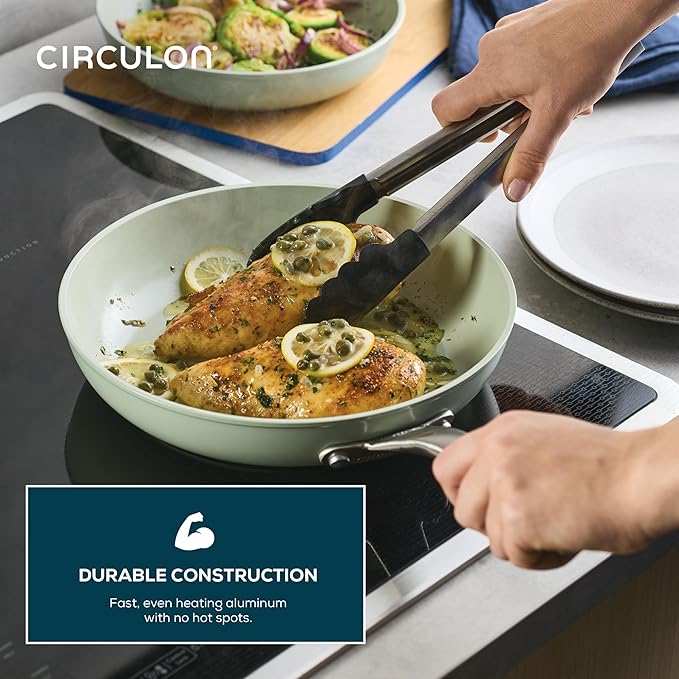 Circulon Halo with LaserDefense Ceramic Nonstick Frying Pan, Made without PFAS, Compatible with All Stovetops, Dishwasher and Oven Safe, 10 Inch Skillet - Sage