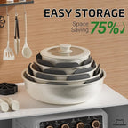 23 Pcs Pots and Pans Set Non Stick, Ceramic Cookware Set Non Toxic with Detachable Handles, Healthy Induction Cookware Oven Safe RV Kitchen Set, PFAS PFOA & PTFE Free, Cream White