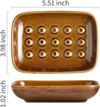 Miamolo Soap Dish for Shower, Ceramic Soap Dish for Bar Soap Sponge, Soap Holder Saver Tray for Bath Kitchen Sink Bathtub, Farmhouse Decor, Raised Pattern - Keep Soap Dry, Dark Brown