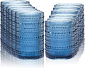 Vintage Blue Hobnail Drinking Glasses with Straws, 15oz & 12oz Embossed Highball Glassware for Cocktails, Whiskey, Beer, Juice(Set of 12)