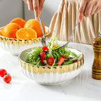LETAOTAO Serving Bowls, 8 inch Large Salad Bowls, Ceramic Bowl Set of 2 White Bowl with Gold Trim, Kitchen Decorative Bowls Set for Kitchen, Salad, Soup, Pasta and Dinner(60 oz)