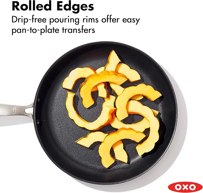 OXO Enhanced 12” Nonstick Frying Pan Skillet with Lid, Ceramic PFAS-Free Cookware, Durable Hard Anodized, Scratch Resistant, Stainless Steel Handle, Eggs & Omelets, Dishwasher & Oven Safe, Storm Blue