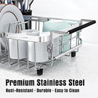 Expandable Dish Drying Rack in Sink,Stainless Steel Over The Sink Dish Drainer Drying Rack for Kitchen Counter,with Utensil Holder,Silver