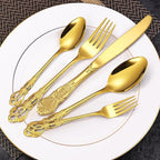 20 Pieces Gold Gorgeous Retro Silverware Set For 4, Flatware Set 18/0 Stainless Steel,Service for 4,Anti-rust Dark Utensils Fork Spoon Knife,Antique Baroque Style Cutlery Set,Dishwasher Safe