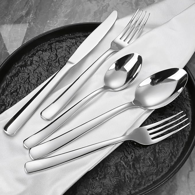 Silverware Set for 8, Prendcyx 40-Piece Heavy Duty Flatware Cutlery Set, 18/0 Food-Grade Stainless Steel Tableware Set, Dishwasher Safe for Home, Restaurant, Wedding, Party, Mirror Polished