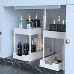 Under Sink Organizer -2 PACK|Pull Out Bathroom Organizer|2 Tier Slide Out Bathroom/Kitchen Organiers and Storage. (2 PACK White)