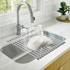 Zulay Kitchen Over The Sink Dish Drying Rack, Roll Up Heavy Duty Stainless Steel Design for Easy Storage & Durability | Dishwasher Safe 17.5” x 12.5