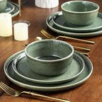 AmorArc Stoneware Dinnerware Sets for 4,Round Reactive Glaze Ceramic Plates and Bowls Set,Highly Scratch Resistant | Dishwasher & Microwave Safe Dishes Set,Service for 4 (12pc)