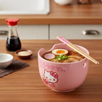 Silver Buffalo Sanrio Hello Kitty Strawberry Milk Japanese Character Ceramic Ramen Noodle Rice Bowl with Chopsticks, Microwave Safe, Pink, 20 Ounces