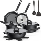 Nonstick pots and pans set 14 Pcs, Induction Cooking Set with Pour Spouts and Oven Safe for Casserole, PFOA FREE, Classic Black,Compatible with All Cooktops,Heat-resistant and comfortable handle