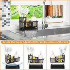 Yieach Rustproof Kitchen Sink Caddy Organizer,Plastic Scrubber,Dish Sponge Holder,Dish Soap Rack & Dispenser,Multifunctional Sponge Drain Rack,Dish Soap Caddy & Storage Organization Accessories,Black