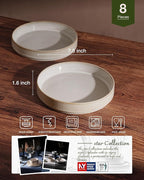 famiware Star 7.5" Pasta Bowls Set, Salad Bowl Set of 8, Double Reactive Glaze, Stackable, Ideal for Your Friend for Housewarming, Festivals, Cappuccino White