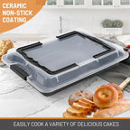 Sheet Cake Pan with Lid, 15"×10"×2" Deep Jelly Roll Pan, Non-Stick Ceramic Coating Baking Pan, Oven Safe 450°F, PFOA & PTFE Free, Bake & Carry for Texas Sheet Cake, Brownies, Potluck (Black)