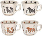 Ceramic Coffee Mug, 12 oz Small Novelty Unique Teacup with Handle, Stoneware Cup for Tea Mocha Latte Cappuccino (Set of 4, Fox and Bear)
