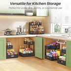 Under Sink Organizer, 1-Pack Pull Out Cabinet Organizer 2 Tier Metal Slide Out Storage Shelf Rack, L-Shaped Adjustable Height,Mesh Sliding Drawer for Kitchen, Bathroom, Laundry, Pantry, Black, XL