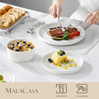 MALACASA 18 Pieces Porcelain Dinnerware Set, Modern White Dish Set for 6, Premium Serving Plates and Bowls Sets, Chip and Scratch Resistant Dishware Sets Kitchen Dishes Dining Ware Set, Series LEAH