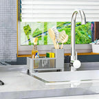 Rustproof Kitchen Sink Organizer for Countertop,Multifunctional Sink Organizer Caddy & Organization,Scrub Brush and Sponge Holder,Plastic Sink Storage Rack,Sponge Drain Rack,Dish Soap Dispenser,Grey