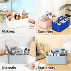 Multiuse Caddy Organizer with Handle, Portable Plastic Tote Bin - Art Craft, Stationary Pen Marker Crayons, Makeup Hair Supplies Storage - Bathroom, Classroom, Dorm, Office, Desk Holder - Dark Blue