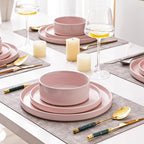 AmorArc Ceramic Dinnerware Set for 8 | Speckled Stoneware Plates and Bowls with Rustic Terracotta Underside| Scratch Resistant,Dishwasher & Microwave Safe Dishes Sets- 24pcs Pink