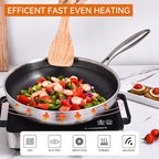 DELARLO Tri-Ply Stainless Steel Pan, 18/10 Frying Pan, Oven Safe Up to 600°F, Nontoxic Cookware, Compatible with All Cooktops Skillet, Durable, Fast Even Heat Fry Pan,12" Hybird Pan