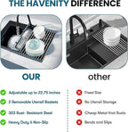 Havenity™ Expandable Roll Up Dish Drying Rack with Drying Mat - Adjustable Up to 22.75" with 2 Free Attachments & 2 Removable Baskets, 304 Stainless Steel Over The Sink Dish Drying Rack Cover Kitchen
