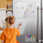 Acrylic Magnetic Dry Erase Board Calendar for Fridge, Clear Monthly Planner and Memo Whiteboard for Refrigerator, w/ 8 Colors Markers, 15 x 11