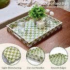 CHI AN HOME 15.8" x 11.8" Decorative Rectangular Tray with Natural Capiz Shells, Checkered Tray with Handles, Serving Tray for Ottoman, Coffee Table, Kitchen Counter Home Decor (Pistachio Green)