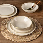 AmorArc Ceramic Dinnerware Sets,Handmade Reactive Glaze Stoneware Plates and Bowls Sets,Highly Scratch Resistant | Dishwasher & Microwave Safe Dishes Set,Service for 4 (12pc)