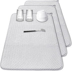3 Pcs XXL Dish Drying Mat,Absorbent Microfiber Dishes Drainer Mats,Large Size 24×17" Pads for Kitchen Counter,Coffee,Rack,Under Sink,Light Gray