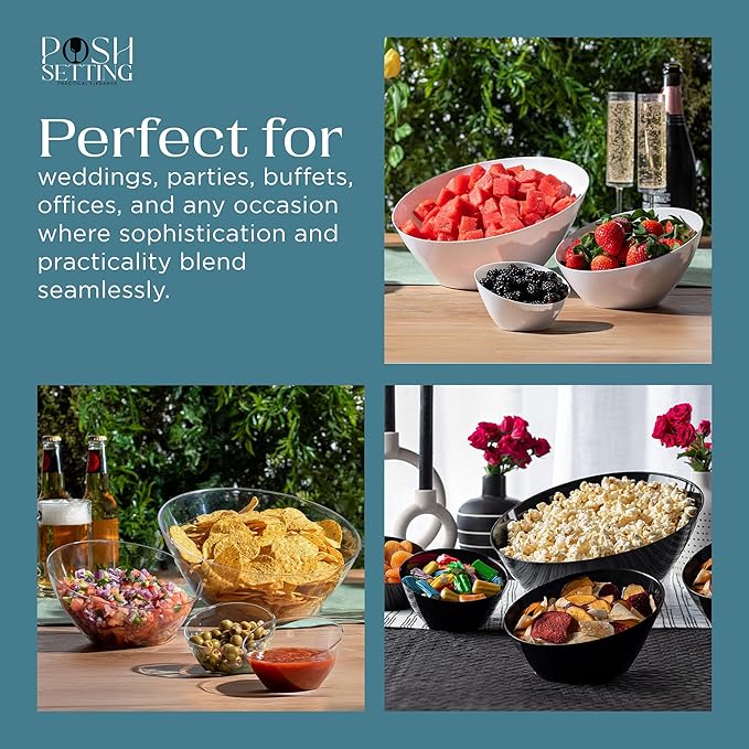 Posh Setting Crystal Clear, Disposable Premium Hard Plastic Medium Angled Bowl, Party, Salad, Snack and Fruit Bowl 5 Pack