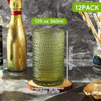 Moretoes Hobnail Drinking Glasses Set of 12,12 Oz Highball Glasses Embossed Boho Water Glass Cups Kitchen Bar Tumbler Glassware Set for Whiskey, Beer, Juice, Milk and Various Mixed Drinks (Green)