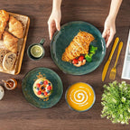 vancasso Ceramic Dinnerware Sets for 4, 16 Pieces Handmade Reactive Glaze Dishes Set, Elegant Stoneware Plates and Bowls Sets with Mugs, Dishwasher and Microwave Safe, Starry Green