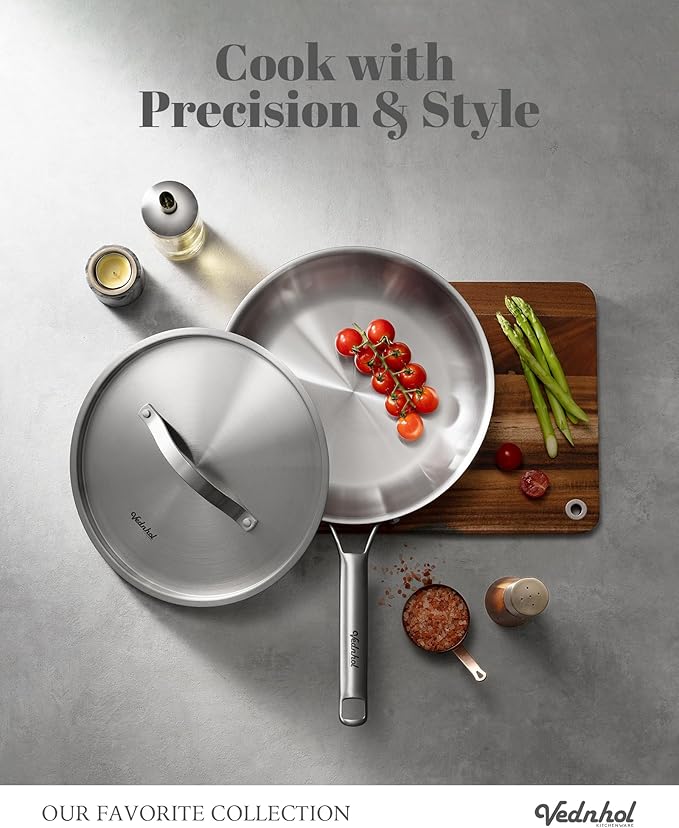 Stainless Steel Frying Pan Set 8+10+12 Inch,Tri-Ply Stainless Steel Skillets,Brushed Steel Pans for Cooking,Oven&Dishwasher Safe,Induction and All Stove Compatible