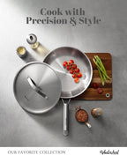Stainless Steel Frying Pan with Stainless Steel Handle,12 Inch Tri-Ply Stainless Steel Skillet,Brushed Steel Pan for Cooking,Dishwasher and Oven Safe,Induction&All Stove Compatible
