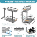 Liuoud Under Sink Organizer 2 Pack, 2 Tier Slide Out Large Capacity Height Adjustable Under Sink Organizers and Storage for Kitchen Bathroom Cabinet, Grey
