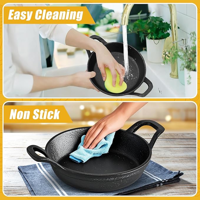4Pack Mini Cast Iron Skillets, 6.3 x 6.3 x 1.5 Inch Frying Pan, Black Small Skillet, Cast Iron Pan with Handle, Mini Casserole Dish Skillets for Kitchen Baking Cooking Indoor Outdoor
