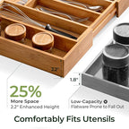 keechee Carbonized Bamboo Kitchen Drawer Organizer, 10 Slots Expandable Silverware Organizer, Utensil Holder & Cutlery Tray, 2.2" Deep for Extra Capacity, Non-Slip Feet Included