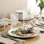 Gibson Home Hometown Diner 12-Piece Porcelain Dinnerware Set, Round Plates and Bowls Set for 4, White with Black Rim, Dishwasher Safe – Dinner Plate, Salad Plate & Cereal Bowl