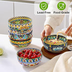Meolibour Ceramic Cereal Bowls Set of 6, 28 oz Bohemian Soup Bowl, Colorful Bowls Set for Kitchen, Dessert Bowls for Salad, Pasta, Oatmeal, Ramen, Oatmeal, Fruit, Dishwasher & Microwave Safe