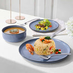 Herogo 6-Piece Stoneware Dinnerware Sets for 2, Stackable Dinner Plates and Bowls Sets, Double Reactive Glaze Dishware Place Setting for Kitchen, Scratch Resistant, Microwave Safe, Haze Blue