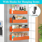 4 Pack Magnetic Spice Storage Rack Organizer for Refrigerator and Oven, Orange Fridge Organizers and Storage