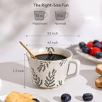 Ceramic Coffee Mug, 12 oz Small Novelty Unique Teacup with Handle, Stoneware Cup for Tea Mocha Latte Cappuccino (Ivy)