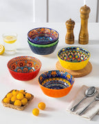 vancasso Boho Cereal Bowls Set of 6, 26 oz Ceramic Soup Bowls with Colorful Bohemian Pattern, Microwave & Dishwasher Safe Serving Bowls for Salad, Oatmeal, Pasta, KRVI Series