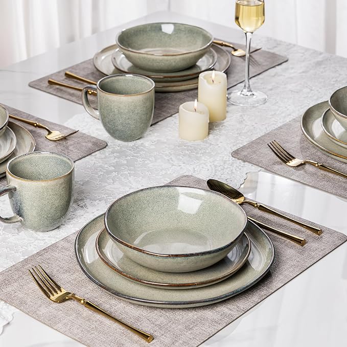 AmorArc Ceramic Dinnerware Sets,Handmade Reactive Glaze Stoneware Plates and Bowls Sets,Highly Scratch Resistant | Dishwasher & Microwave Safe Dishes Set,Service for 8 (24pc)