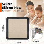 2Pcs Silicone Baking Mats for 12 Inch Cake Pan/12x12 Cheesecake Pan/Toaster Oven Air Fryer Liner, 11.75"Square Food Grade Silicone Mats for Baking, Non Slip Silicone Baking Sheet, Non Stick Reusable