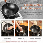 Cast Iron Wok with Lid, 10.2 Inch Flat Bottom Small Wok, Handcrafted Uncoated Iron Wok Stir Fry Pan with Wooden Handle, Tortoise Shell Texture, for Gas Electric Induction