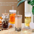 DWTS DANWEITESI Glass Cups with Lids and Straws,24 oz Smoothie Cup with Lid and Straw-Boba Mason Jar,Matcha Cup Wide Mouth Reusable Drinking Glasses,Iced Coffee Cups Glass,Vasos De Vidrio【4 Pack】