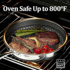 Hybrid Non Stick Frying Pans 2 Piece set, Stainless Steel Frying Pans with Tempered Glass Lid, 8" 10" 5 Ply Induction Cookware, Dishwasher-Friendly, Oven-Safe Up to 800°F, Compatible with All Cooktops