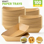 ZORRITA 5 LB Extra Large Paper Food Trays, 100 Pack Disposable Nacho Trays Kraft Paper Food Boats Party Serving Baskets for Sandwiches Burgers Popcorns Snacks